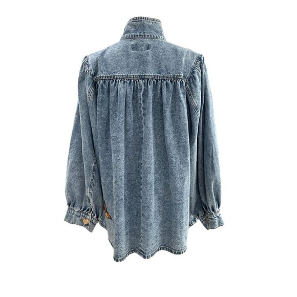 Steve Madden Marceline Oversized Denim Jacket Butterfly Patch Vintage Y2K S - Picture 7 of 13
